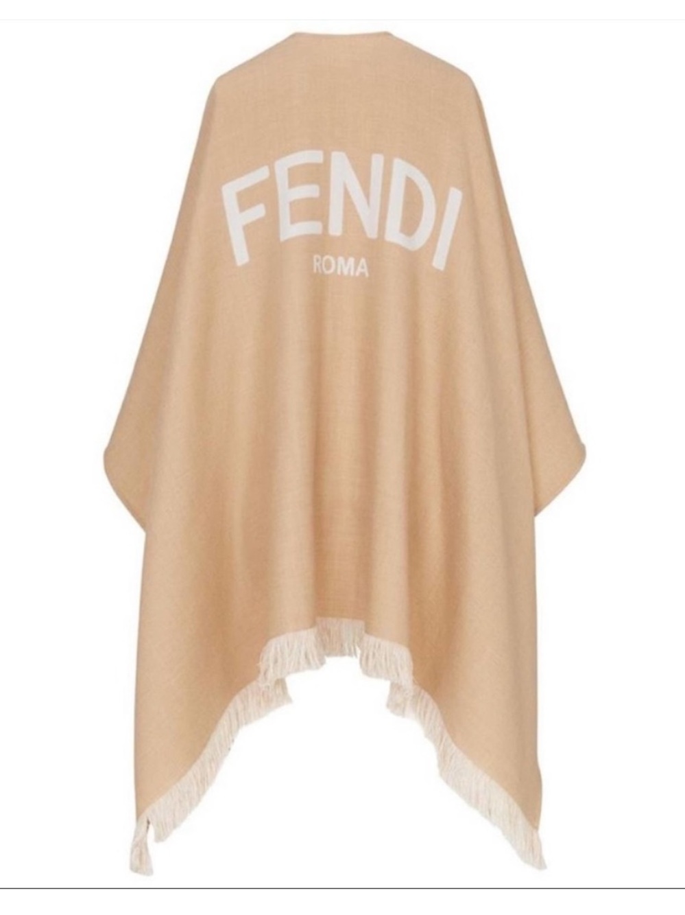 FENDI logo intarsia fringed wool poncho cape wrap